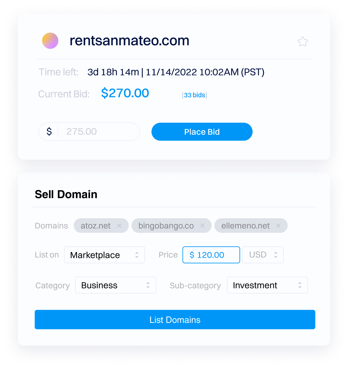 user making bid placement on dynadot aftermarket domains and listing domains for sale on marketplace