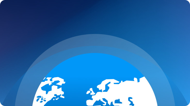 Abstract world map on a blue gradient background symbolizing worldwide domain access.